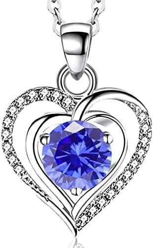 RIVIKO Heart Birthstone Pendant Necklace for Women 925 Sterling Silver Zirconia Necklaces Christmas Valentine’s Mothers Day Jewelry Gifts For Girls Mother Wife