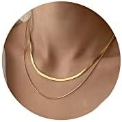 CHESKY 14K Gold/Silver Plated Snake Chain Necklace Herringbone Necklace Gold Choker Necklaces for Women Girl Gifts Jewelry 1.5/3/5MM(W) 14″/16″(L)