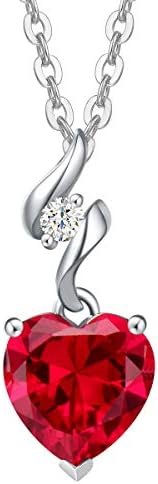 Agvana Christmas Gifts 14K Solid White Gold Diamond Genuine or Created Gemstone Pendant with Sterling Silver Chain 8mm Heart Birthstone Necklace Fine Jewelry Anniversary Birthday Gifts for Women Girls