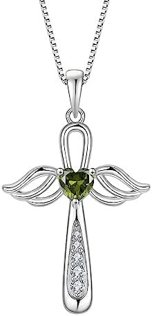 BELRYO Angel Wings Pendant Necklace for Women 925 Sterling Silver Cross Necklace with Cubic Zirconia Heart Jewelry Gifts for Birthday Christmas
