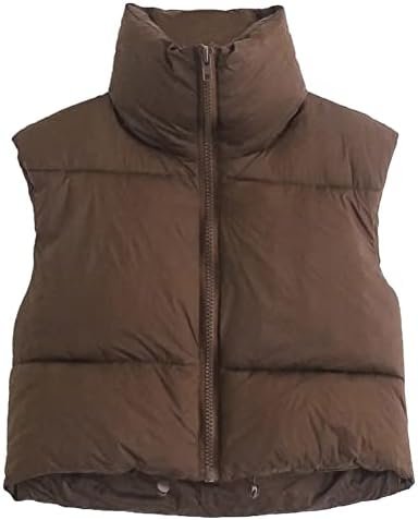 KEOMUD Women’s Winter Crop Vest Lightweight Sleeveless Warm Outerwear Puffer Vest Padded Gilet