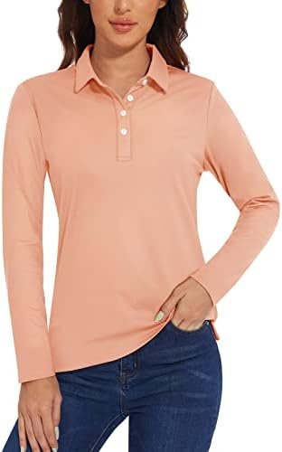 TACVASEN Women’s Polo Shirts Long Sleeve T-Shirt UPF 50+ Quick Dry 4-Button Performance Golf Shirts