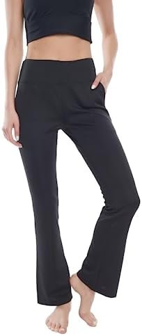 CLARANY Comfortable Athleisure Bootcut Pants with Pockets Travel Yoga Gym Lounge wear,Color Black Easy to Cut Made in USA