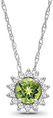 ARAIYA FINE JEWELRY Sterling Silver Diamond and Peridot Halo Pendant Necklace (1/10 cttw, I-J Color, I2-I3 Clarity), 18″