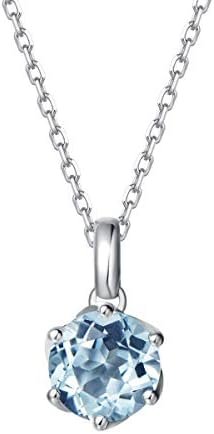 Agvana 14K Solid White Gold 0.6 Carat Genuine Aquamarine Solitaire Dainty Pendant Necklace for Women March Birthstone Fine Jewelry for Her Anniversary Birthday Gifts for Women Girls Mom