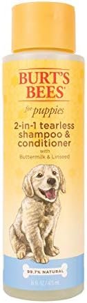 Burt’s Bees for Pets Puppies Natural Tearless 2 in 1 Shampoo and Conditioner | Made with Buttermilk and Linseed Oil | Best Tearless Puppy Shampoo for Gentle Skin and Coat | Made in USA, 16 Oz