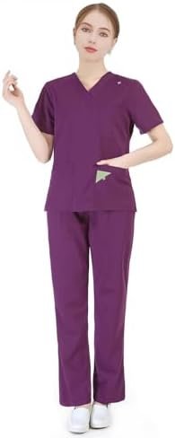 HSDORY Women’s Jogger Scrubs Set – Multipocket Nurse Uniform,Stretchy Top & Pants,Ideal for Nursing and Esthetician Workwear