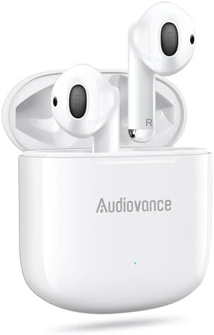 Audiovance Nature 301 Wireless Earbuds Bluetooth Headphones for iPhone & Android, Premium Sound, Clear Calls, Comfort Fit, Wireless Charging, Ear Buds Perfect for Work & Daily (White)