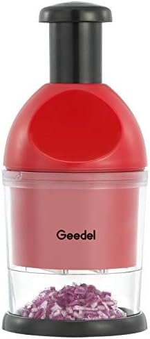 Geedel Food Chopper, Easy to Clean Manual Hand Vegetable Chopper Dicer, Dishwasher Safe Slap Onion Chopper for Veggies Onions Garlic Nuts Salads Red