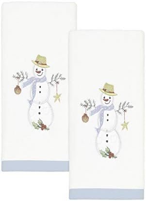 Avanti Linens – Fingertip Towels, Holiday Bathroom Decor, Set of 2 (Coastal Snowman Collection)