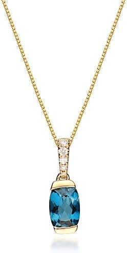 Gin & Grace 14K Yellow Gold Genuine London Blue Topaz Pendant with Diamonds for women | Ethically, authentically & organically sourced (Cushion) shaped London Blue Topaz hand-crafted jewelry for her
