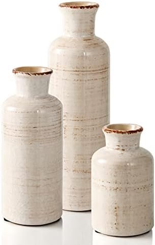 Eyamumo Ceramic Vase for Decor Set of 3 Small Vases, Vases for Rustic Home Decor Accent, Modern Farmhouse Vase Sets for Living Room Decorations, Ideal Shelf Décor, Table, Bookshelf, Entryway