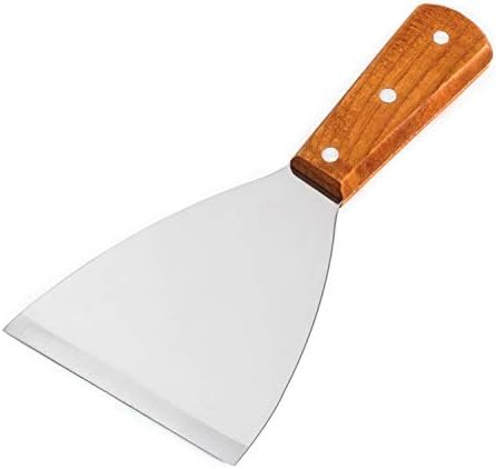 Stainless Steel Blade Grill Slant Edge Scraper Wooden Handle for Food Service, Cleaning Supplies, Barbecue Cooking Restaurants