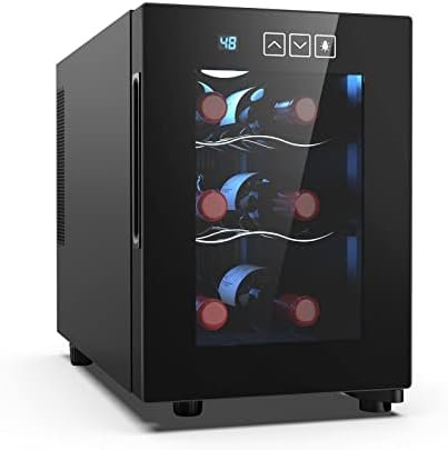 Mojgar 6 Bottle Wine Cooler, Freestanding Wine Fridge with 46-66℉ Digital Temperature Control, Countertop Wine Refrigerator for Wine Enthusiast, 16L