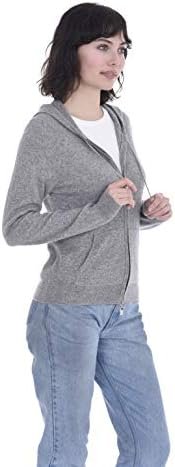 Cashmeren Full Zip Front Kangaroo Pocket Hoodie 100% Pure Cashmere Long Sleeve Sweater for Women