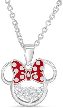 Disney Women and Girls Birthstone Jewelry – Minnie Mouse Cubic Zirconia Shaker Pendant Necklace, Silver Plated, 18+2″ Extender