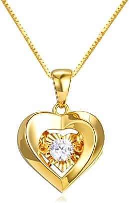 SISGEM 18k Yellow Gold Heart Necklaces for Women, Real Gold Box Chain Love Pendant, Anniversary Jewelry for Wife, Birthday Present for Mother, Gifts for Her,18″