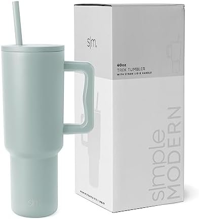 Simple Modern 40 oz Tumbler with Handle and Straw Lid | Insulated Cup Reusable Stainless Steel Water Bottle Travel Mug Cupholder Friendly | Gifts for Women Him Her | Trek Collection | Sea Glass Sage