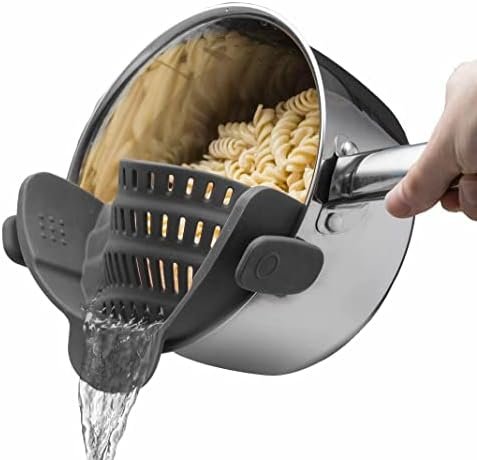 Kitchen Gizmo Snap N Strain Clip-On Strainer – Collapsible Colander for Pasta, Pot Noodle – Space-Saving Sieves and Pot Strainer, Innovative Home Gadgets Collection – Must-Have Kitchen Gadget – Grey