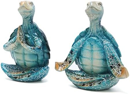 Hodao Set of 2 Sea Turtle Yoga Figurines Decorations Summer Meditating Sea Turtle Decor Spring Garden Turtle Crafts Sea Turtle for Home Office Decorations