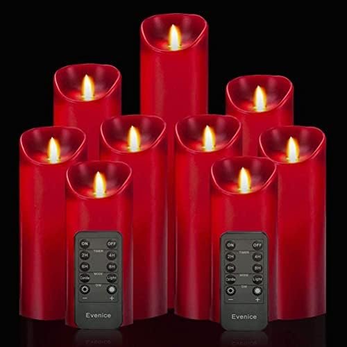 YO-YO MALL Red Flameless Candles Flickering,Battery Operated Led Pillar Candles Real Smooth Wax with Timer and Remote for Christmas Holiday Festival,Set of 9