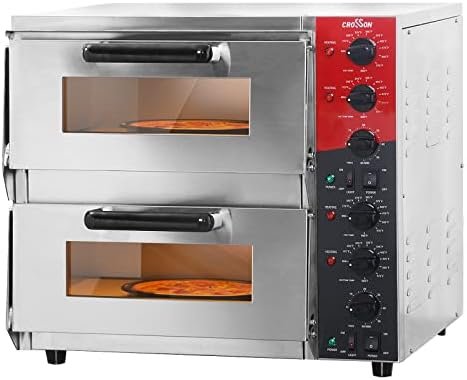 CROSSON Commercial Double Deck 16 inch Countertop Electric Pizza Oven with pizza stone, Multipurpose Indoor Pizza oven for Restaurant Home use,120V/3200W