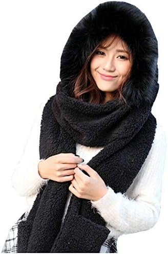 Winter Warm Women Hoodie Hat/Scarf/Gloves Set Soft Plush Thick Warm Hat