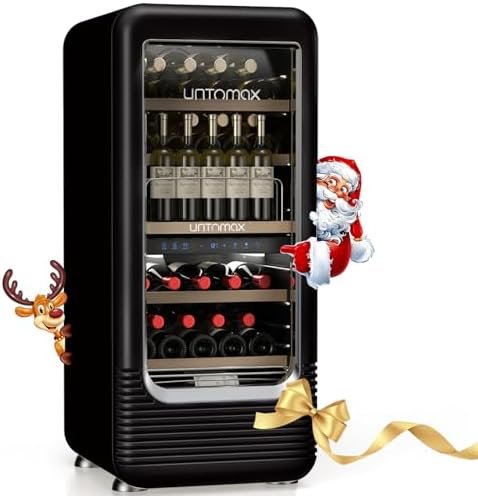 UNTOMAX 56 Bottles Wine Fridge Retro Dual Zone Wine Cooler Refrigerator, 41F-72F Freestanding Wine Cellar for Red/White/Champagne, Temperature Memory Quiet Compressor for Kitchen/Office, Black