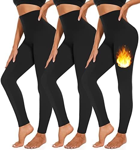3 Pack Fleece Lined Leggings Women High Waisted Warm Winter Yoga Pants for Women Thermal Running Workout Leggings
