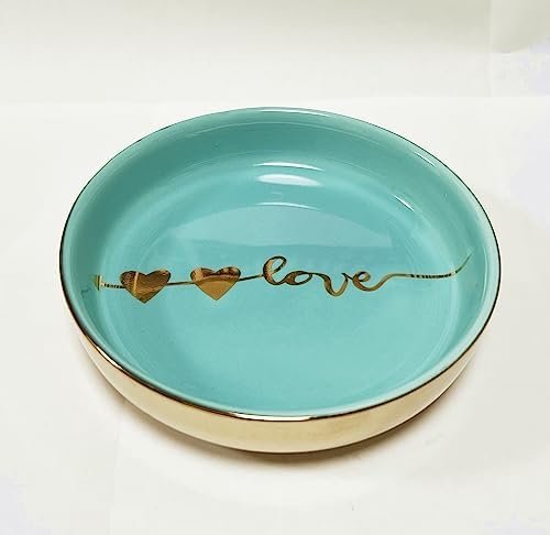 Exembe Ring Tray With Printed By Boutique Signature, To Be Prefect Gift, Home Decor, Turquoise Combe Natural Colorful Glaze.