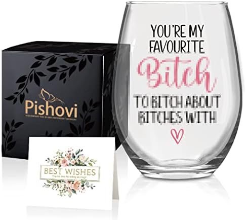 Pishovi You’re My Favorite About With Wine Glass with Gift Box, Funny Stemless Glass, Best Gift for Girlfriend, Valentine’s Anniversary Birthday Gift for BFF Sister Coworker