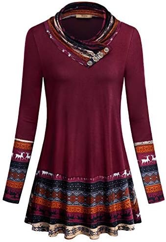 Miusey Women’s Long Sleeve Cowl Neck Form Fitting Casual Tunic Top Blouse