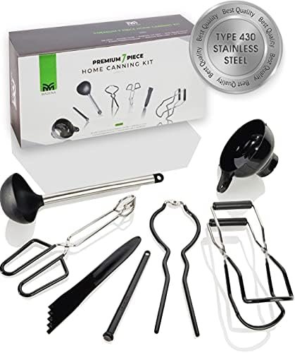 MADENA Premium Canning Kit | Stainless Steel Canning Supplies Starter Kit | 7pc Canner Set incl. Essential Tools: Ladle, Canning Funnel, Jar Lifter, Bubble Remover, Kitchen Tongs, Jar Wrench | No Rust