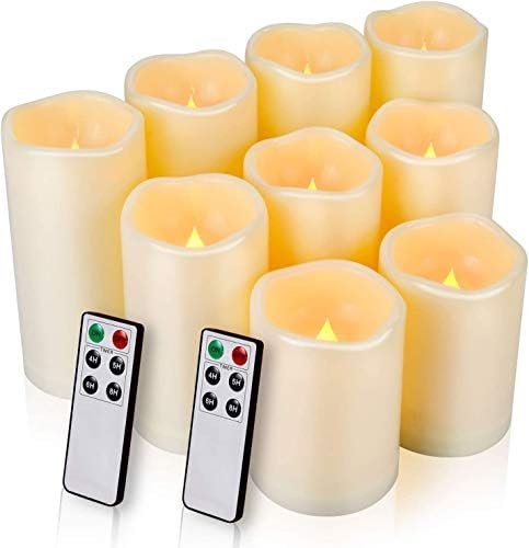 Enido Flameless Candles, LED Candles Outdoor Waterproof Candles(D: 3″ x H: 4″ 5″ 6″) Battery Operated Plastic Pack of 9 Pillar