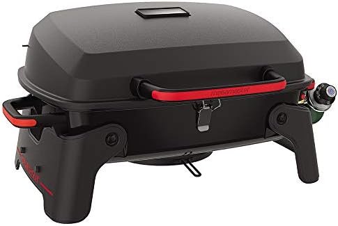 Megamaster 820-0065C 1 Burner Portable Gas Grill for Camping, Outdoor Cooking , Outdoor Kitchen, Patio, Garden, Barbecue with Two Foldable legs, Red + Black