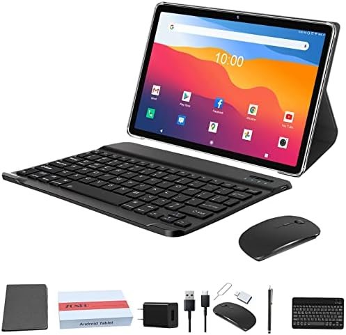 2024 Newest 2 in 1 Tablet 128GB Storage+1TB Expand 10 inch Tablets, 2.4G&5G WIFI Tablet PC, Android 12 Tablet with Keyboard, Octa Core HD Touchscreen 13MP Dual Camera GMS Tablet with Case Mouse (Gray)