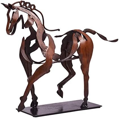 SunBlogs Art Handmade Horse Statue – Unique Rustic Decor for Office & Home – Hand-Painted Metal Sculpture – Perfect Handicraft Gift for Horse Lovers (Brown)