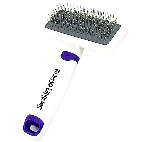 Smalldog Official Dog Hair Brush – Gentle Slicker Brush for Small Dogs & Toy Breeds with Long or Short Hair – Soft Dog Brush, Angled Bristles & Round Tips for Sensitive Skin – Grooming Tools for Dogs