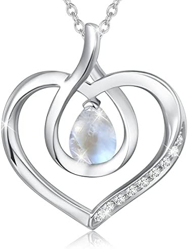 AGVANA Christmas Gifts Heart Birthstone Necklace for Women Sterling Silver Genuine or Created Gemstone Forever Love Pendant Necklace Fine Jewelry Anniversary Birthday for Women Girls Mom Wife Lady Her