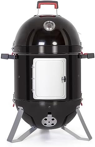 Captiva Designs 18-inch Vertical Charcoal Smoker Grill with Porcelain-Enameled Smoking Chamber, Wood Mountain Smoker for Meat Turkey and BBQ, with Built-in Thermometer