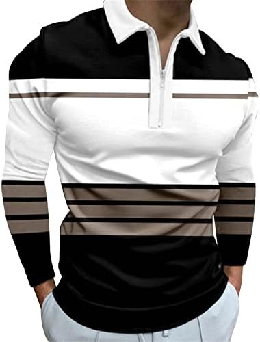MorwenVeo Men’s Fashion Polo Shirts Casual Long Sleeve Golf Shirts Color Block Cotton Tops