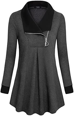 VALOLIA Women’s Casual Swing Sweatshirt Long Sleeve Zipper Lapel Fashion Pullover Tunic