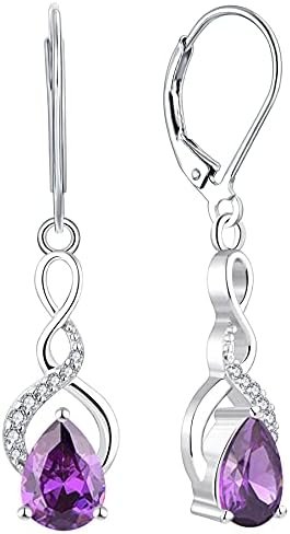 YL Dangle Drop Earrings 925 Sterling Silver Infinity Leverback Earrings Birthstone Jewelry Gifts for Women
