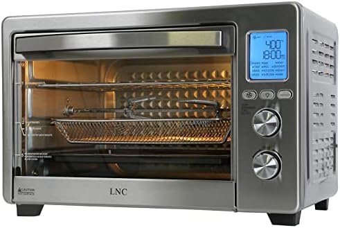 Air Fryer Oven, 34QT Extra Large 1750W Toaster Oven Air Fryer Combo, 12” Pizza Convection Oven Countertop, 12-in-1 Large Rotisserie Oven with 4 Accessories, Stainless Steel, Silver