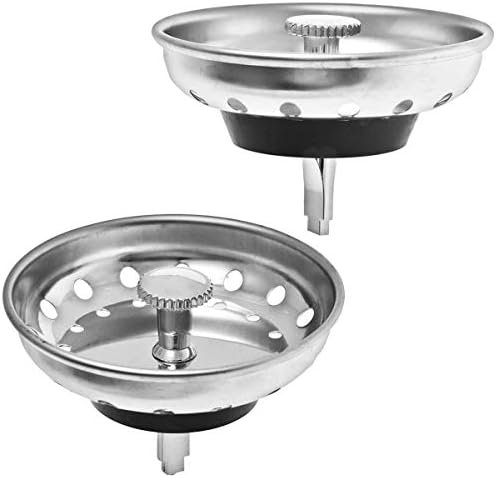 2 Pack – Kitchen Sink Strainer and Stopper Combo Basket Replacement for Standard 3-1/2 inch Drain, Stainless Steel Basket with Plastic Knob, Rubber Stopper Bottom – Hilltop Products