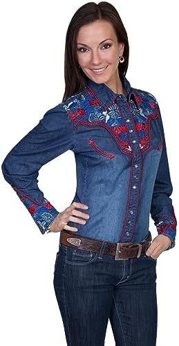 Scully Multi Colored Embroidered Yoke and Sleeve Western Shirt PL654C DEN