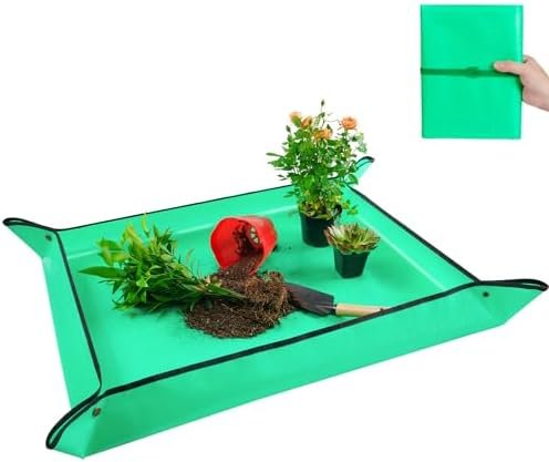 Large Potting Mat for Indoor Plants Transplanting Portable Gardening Tray Repotting Mat Succulent Planting Mat Plant Gifts for Plant Lovers (Green 39″X31″)