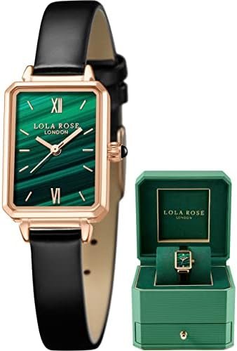 Lola Rose Dainty Women’s Wrist Watch: Green Malachite Dial, Wrapped by Stylish Gift Box, Elegant Present for Ladies and Loved Ones