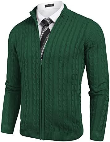 Coofandy Men’s Full Zip Cardigan Sweater Slim Fit Cable Knitted Zip Up Sweater with Pockets