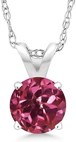 Gem Stone King 14K White Gold Pink Tourmaline Pendant Necklace For Women (0.50 Cttw, Round 5MM, with 18 Inch 14k Chain)